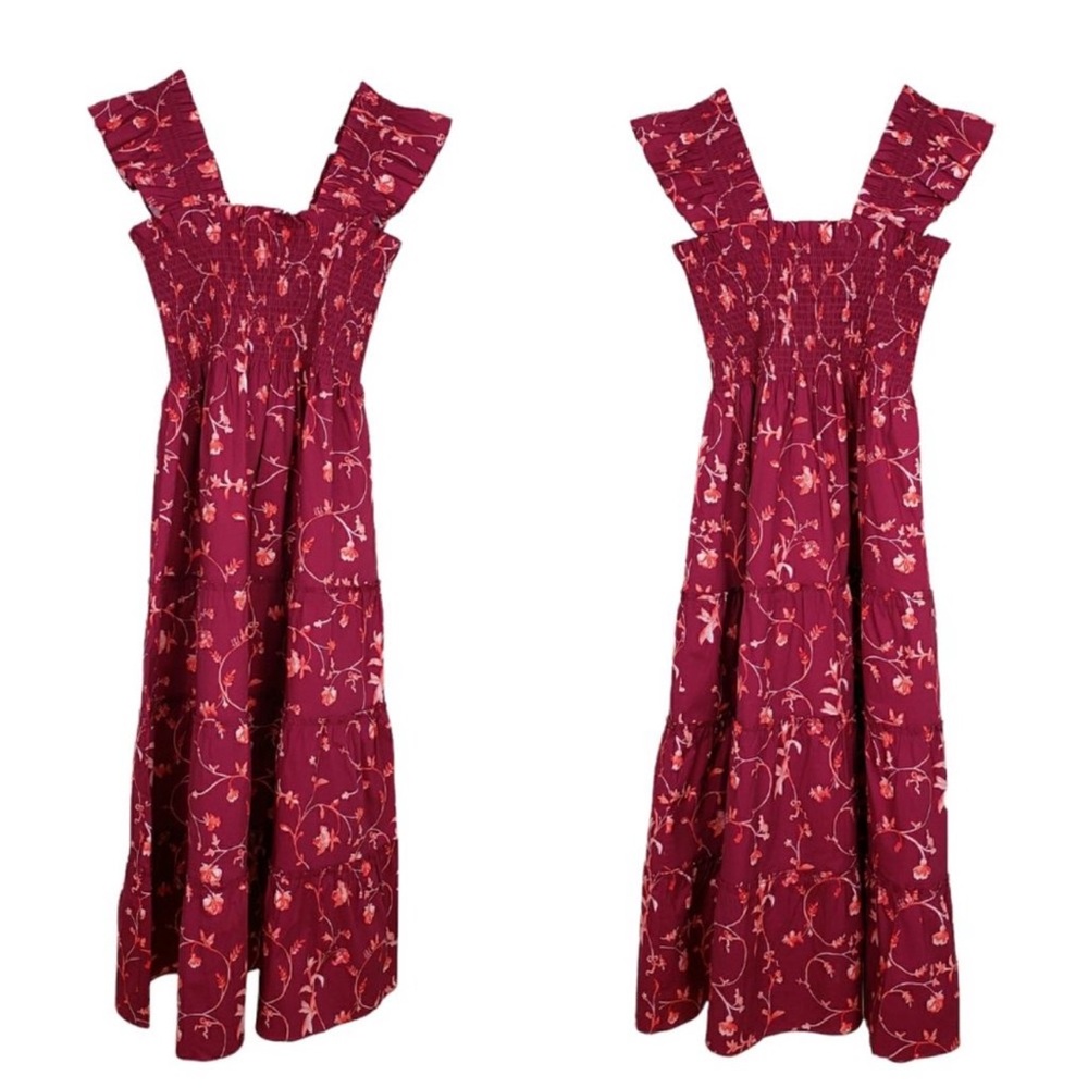 HILL HOUSE Ellie Nap Dress XS Burgundy Botanical NEW